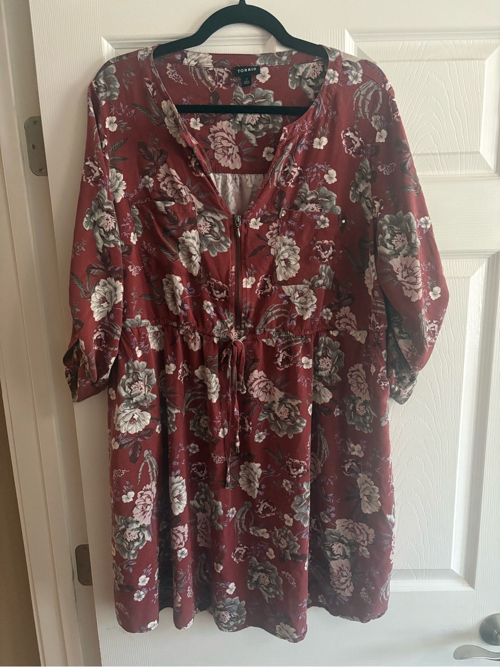 Torrid tunic blouse top floral burgundy 3/4 sleeves beach summer cottagecore 2X